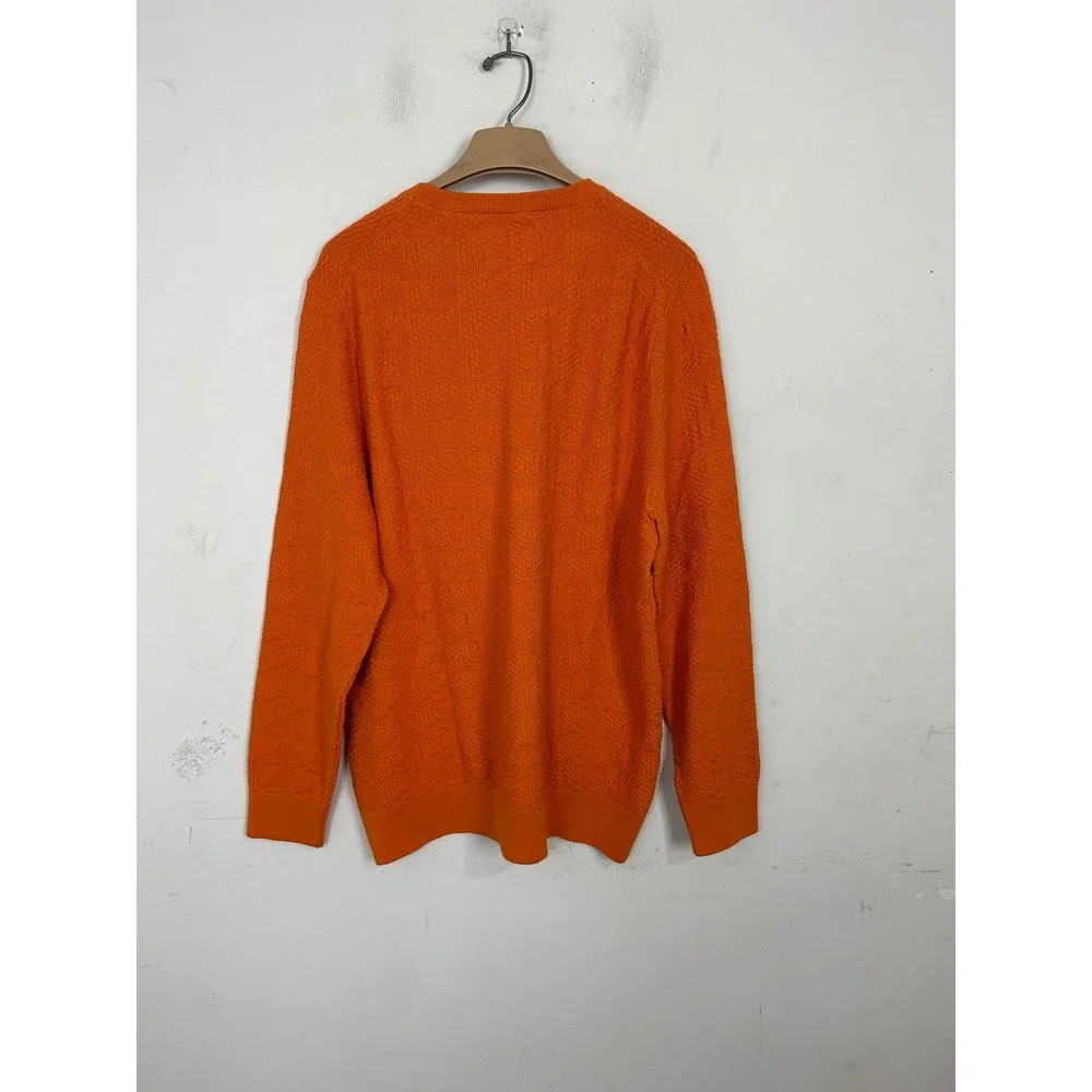 Billy Reid Mens XL Orange Textured Cotton Knit Crewneck Sweater Long Sleeve